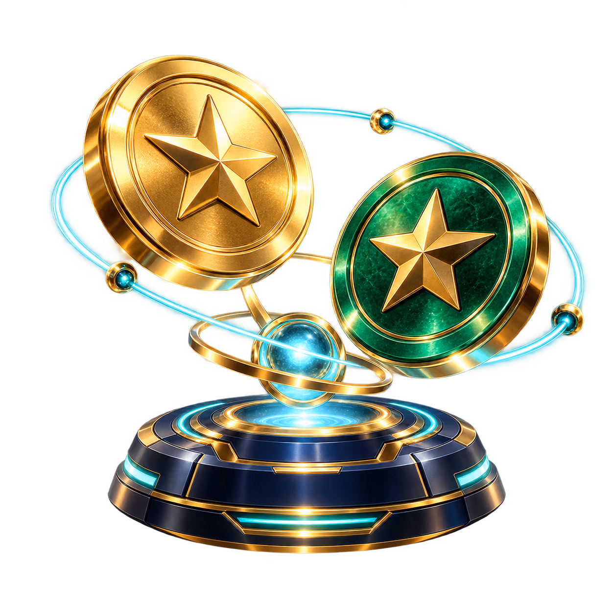 Gold and green star coins illustrate Gold Coins and Sweeps Coins, the two coin types at Win Bonanza.