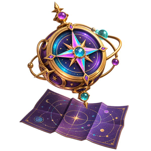 A space compass illustrating the first steps in Win Bonanza’s sweepstakes casino guide.