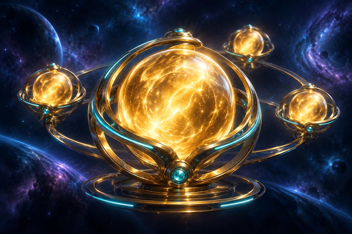 Gold orbs held in glowing rings illustrate Win Bonanza’s Hold and Win game category.