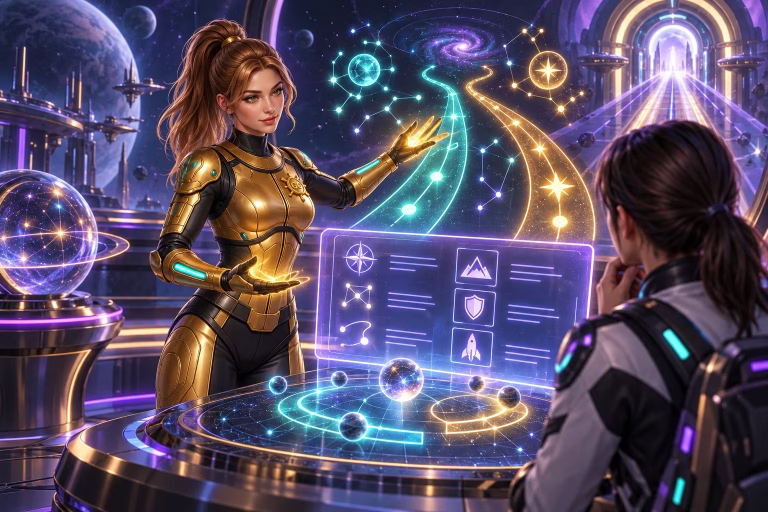 Gigi shows a crew member a game-style display in the beginner guide to sweepstakes casino play.