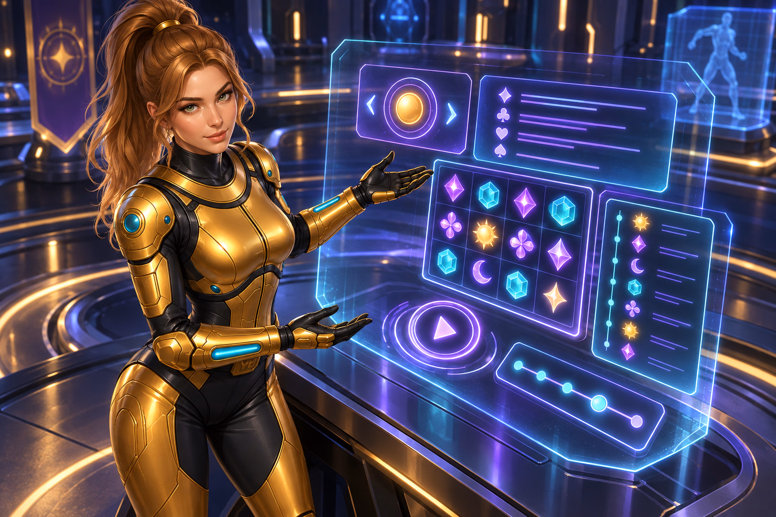 Gigi Celeste orients herself at a clear modular game-control display