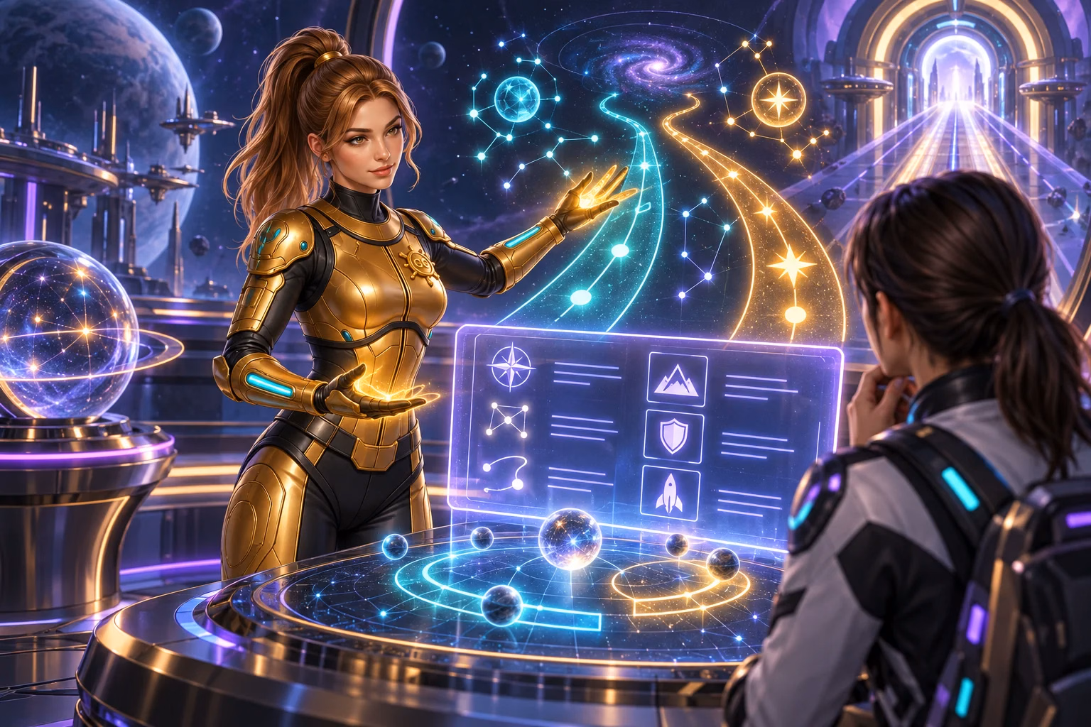 Gigi shows a crew member a game-style display in the beginner guide to sweepstakes casino play.