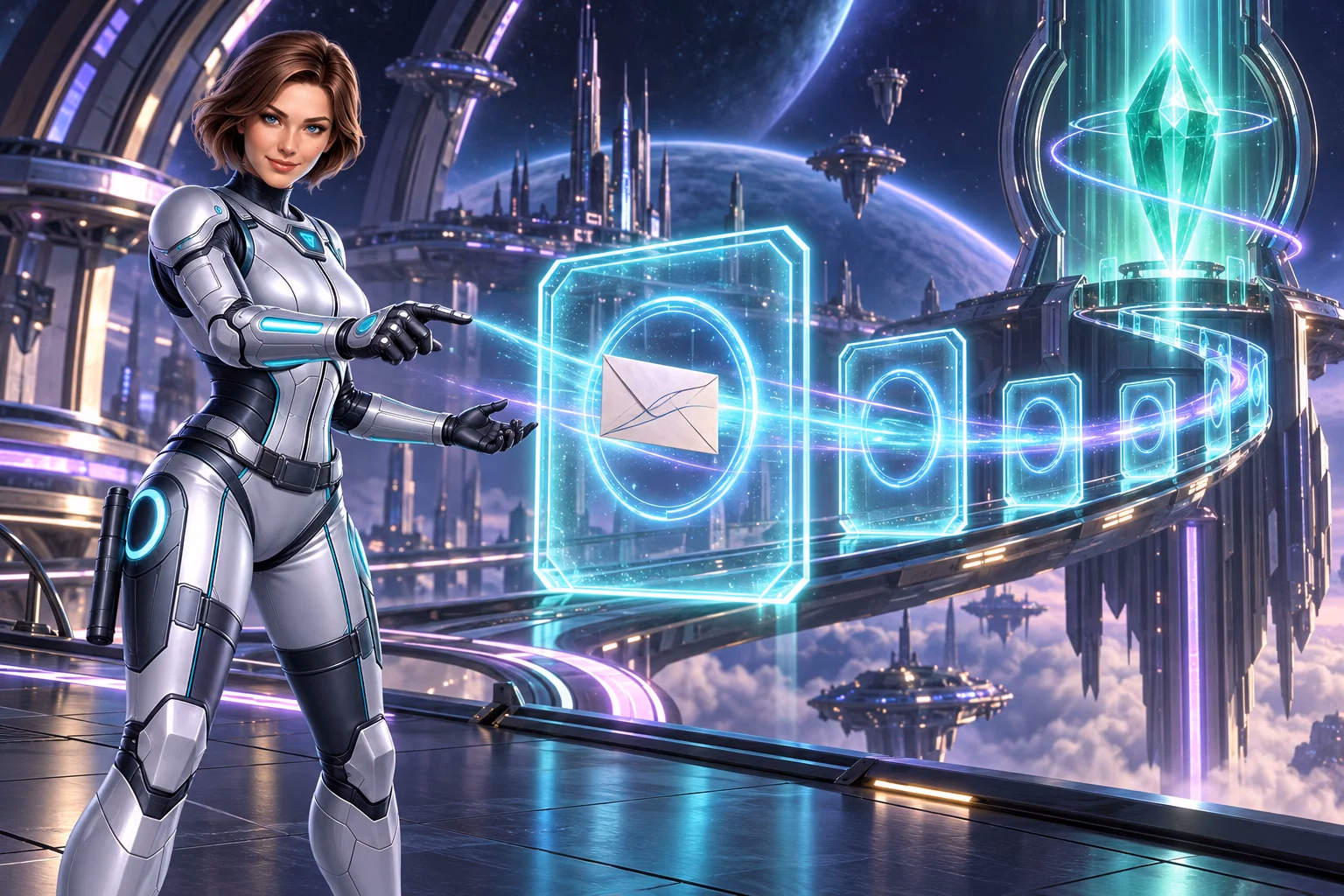 Wren points to an envelope on a glowing path, illustrating Win Bonanza’s no-purchase mail entry process.