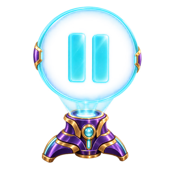 A glowing pause symbol illustrates taking a break from social casino play.
