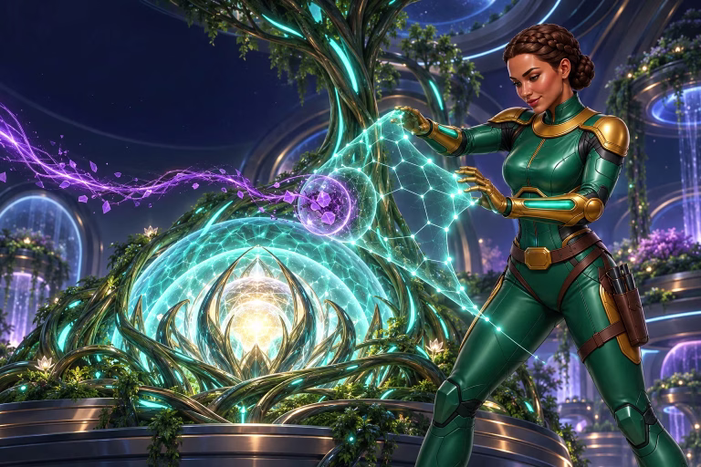 Sierra checks a glowing shield around a gold core, illustrating account protection.