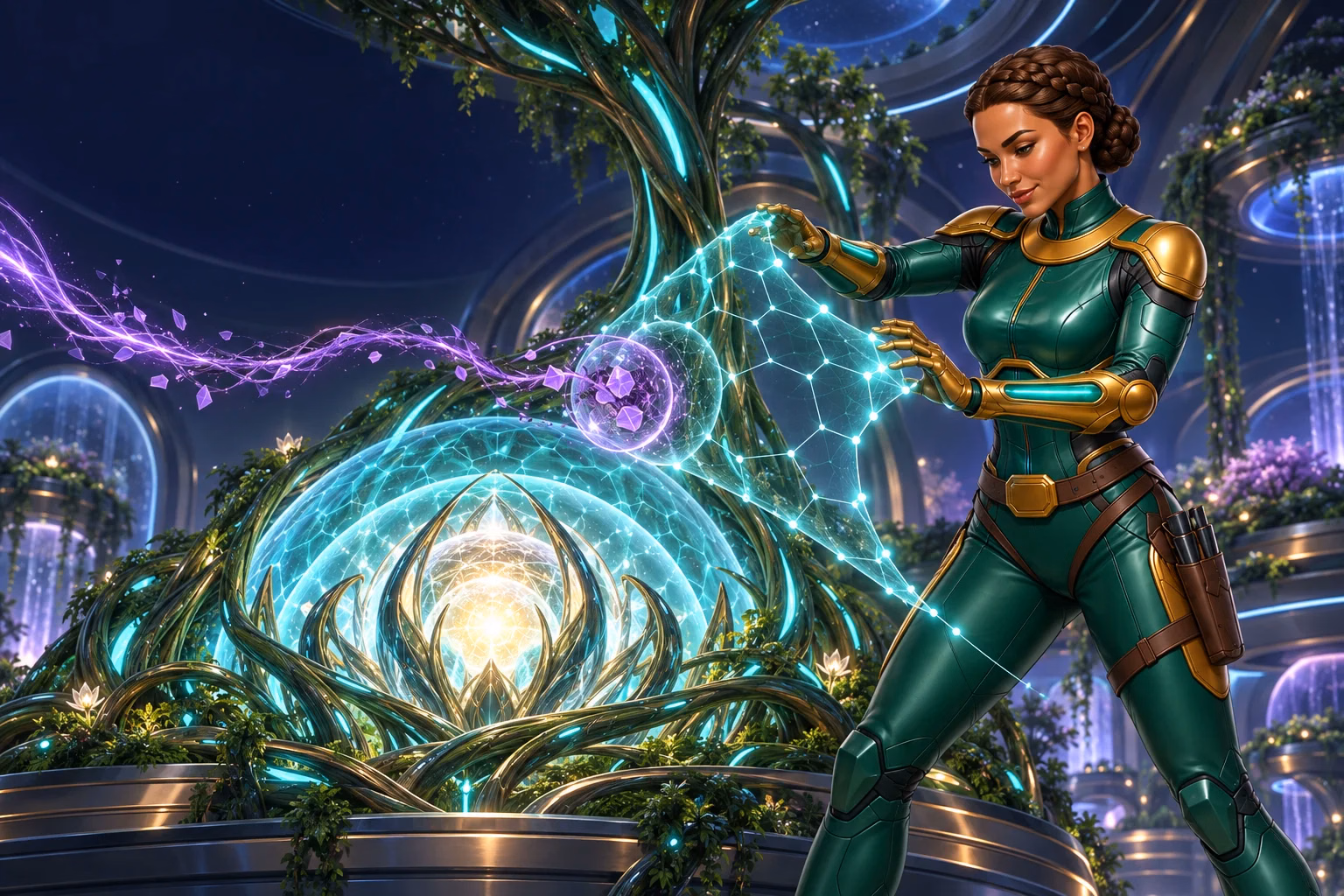 Sierra checks a glowing shield around a gold core, illustrating account protection.