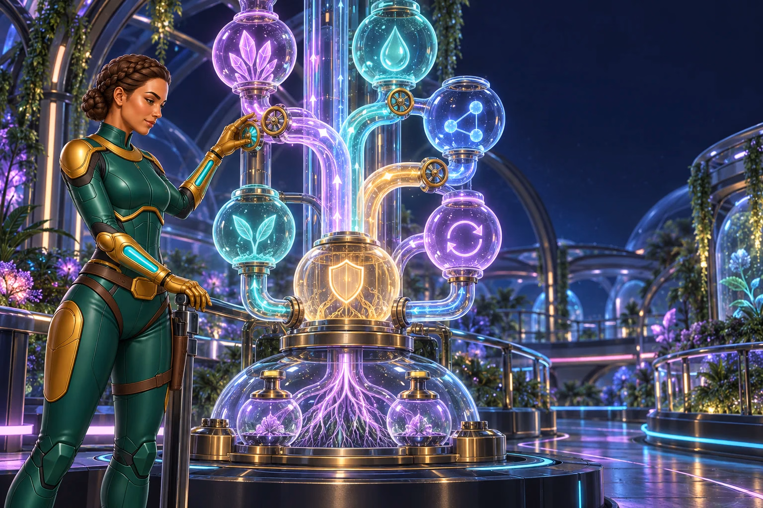 Sierra adjusts controls around a central shield, illustrating privacy and data choices.