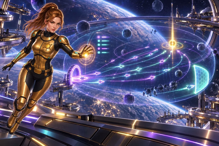 Gigi follows glowing race paths, illustrating social casino events and competitions.