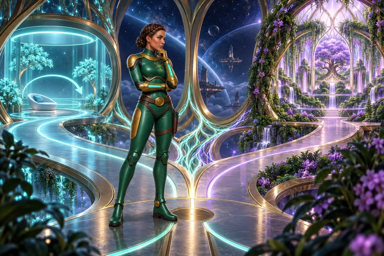 Sierra stands between two garden paths, illustrating Time-Out and Self-Exclusion choices.