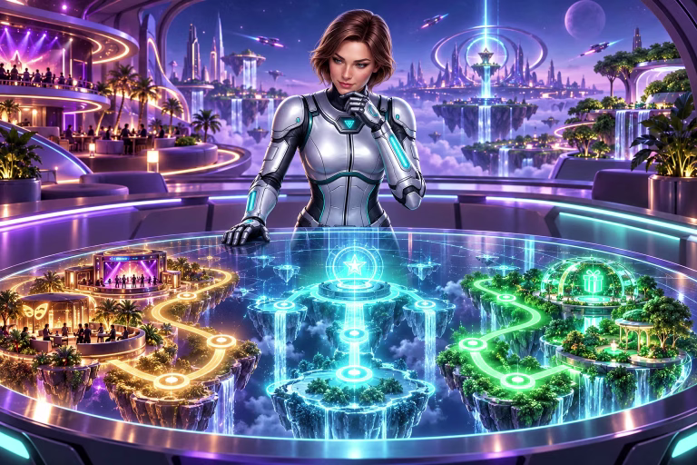 Wren explores connected platforms in a space city, introducing how sweepstakes casinos work.