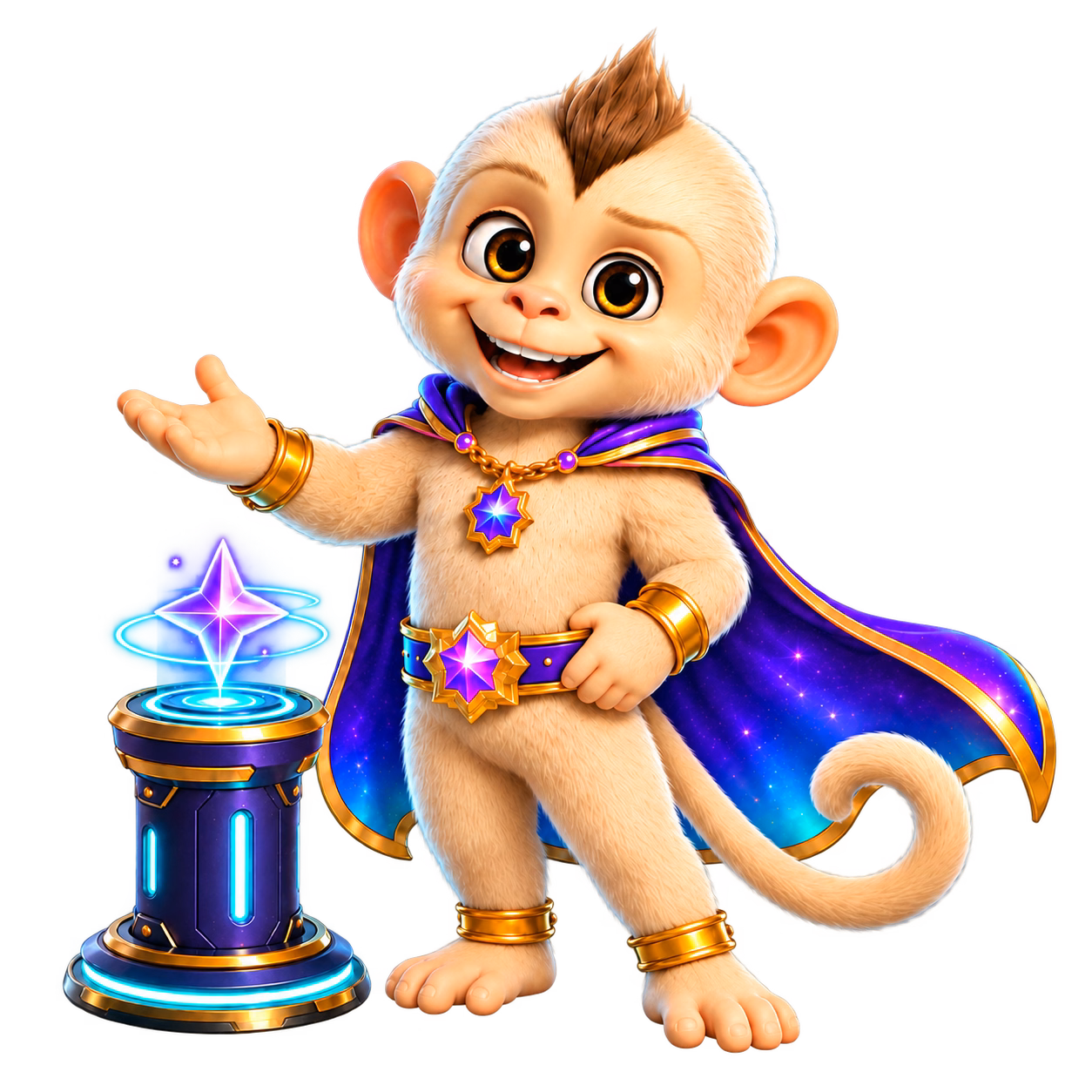 Winnie introduces the Win Bonanza Sign-up Bonus beside a glowing star beacon.